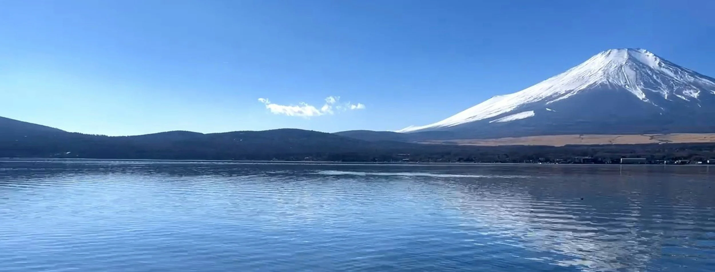 Beautiful Fujiyama with snow. Blue lake