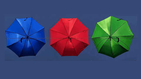 GIF: umbrellas, red green, and blue
