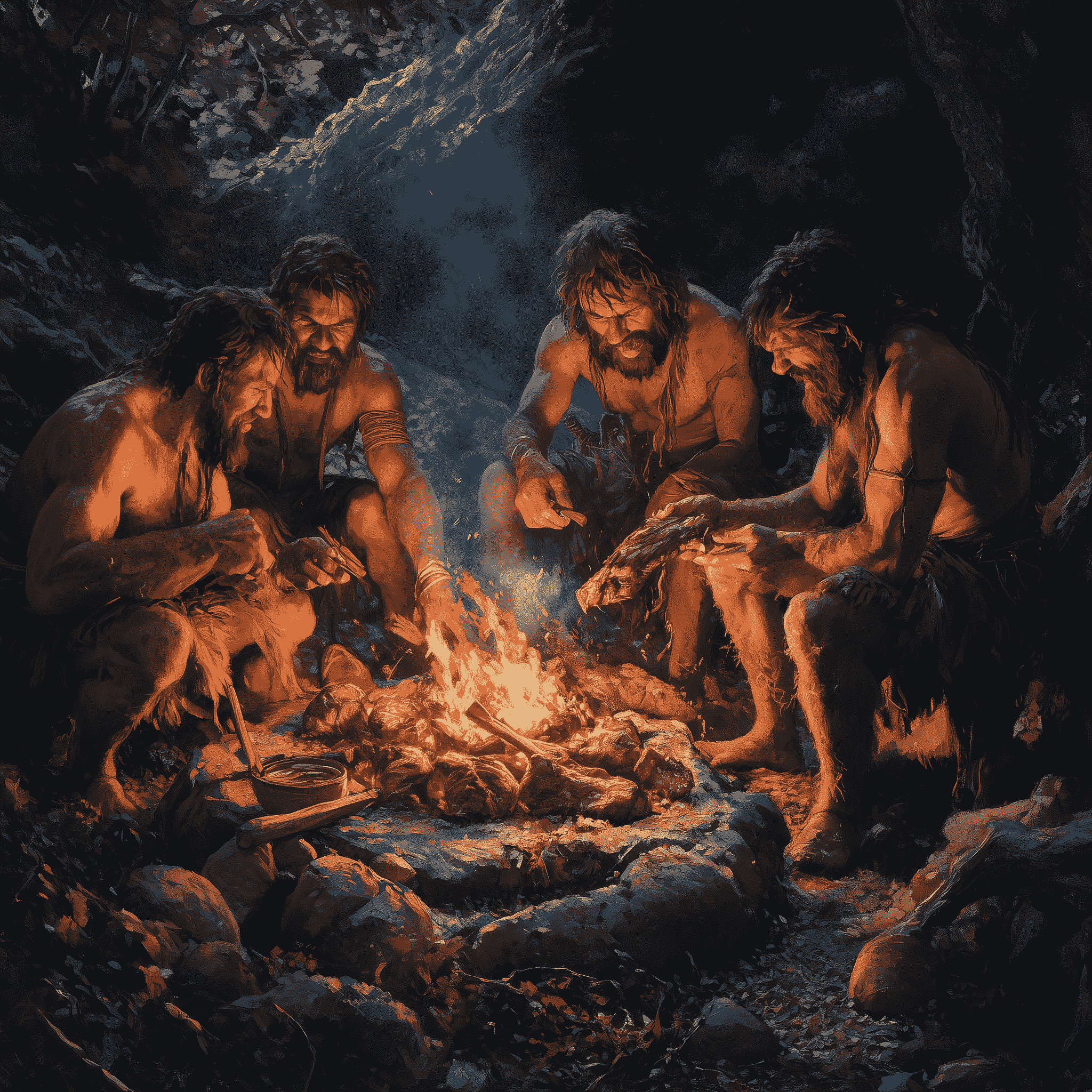 Cavemen around fire