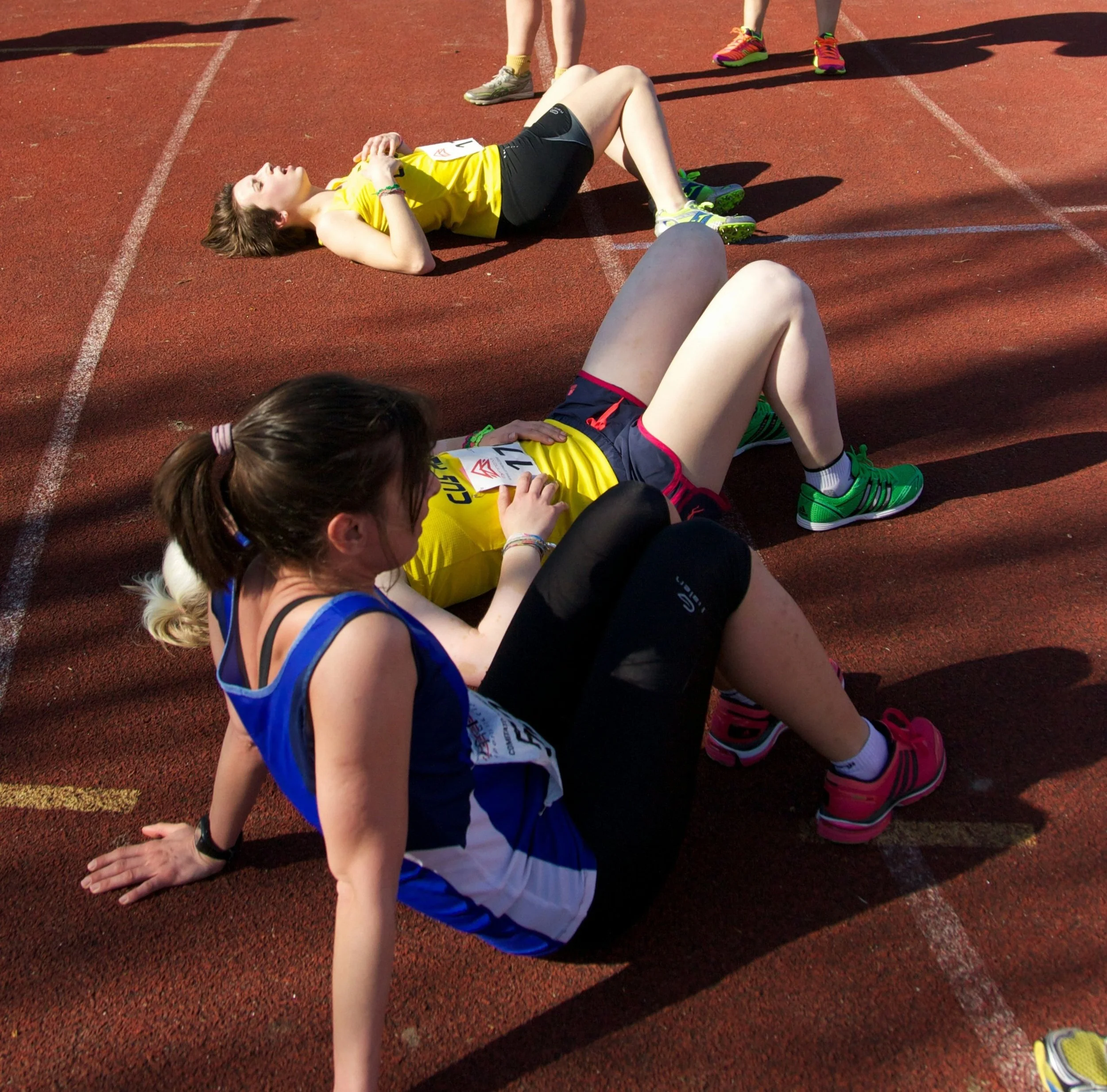 Exhausted girls after running