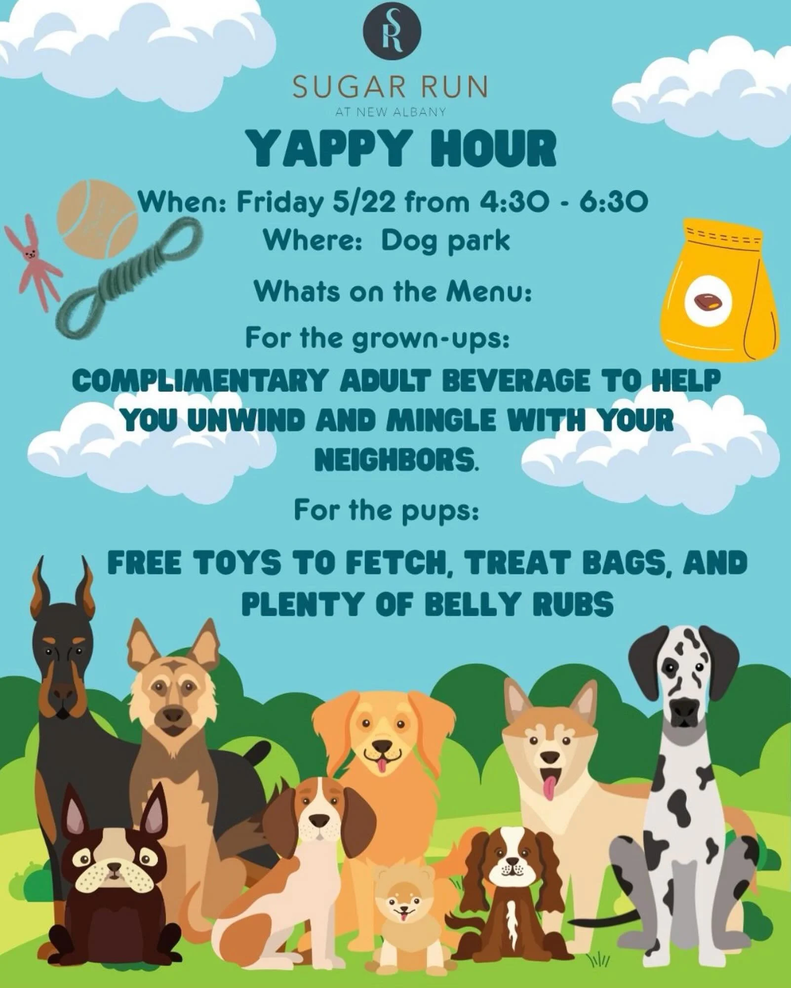 🐕💨 Got a pup with zoomies to burn?

Join us at the dog park for a yappy time! 🐾

🗓 Friday, May 22nd
⏰ 4:30&ndash;6:30 PM

Tail wags, new furry friends &amp; chaotic fetch energy encouraged! 🦴