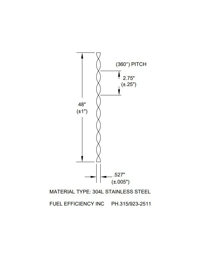 .527" W For .57"-.60" ID Heat Exchanger - Twisted Tape Turbulator