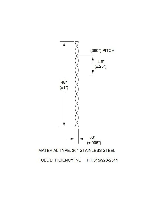 .5" W For .55"-.58" ID Heat Exchanger - Twisted Tape Turbulator