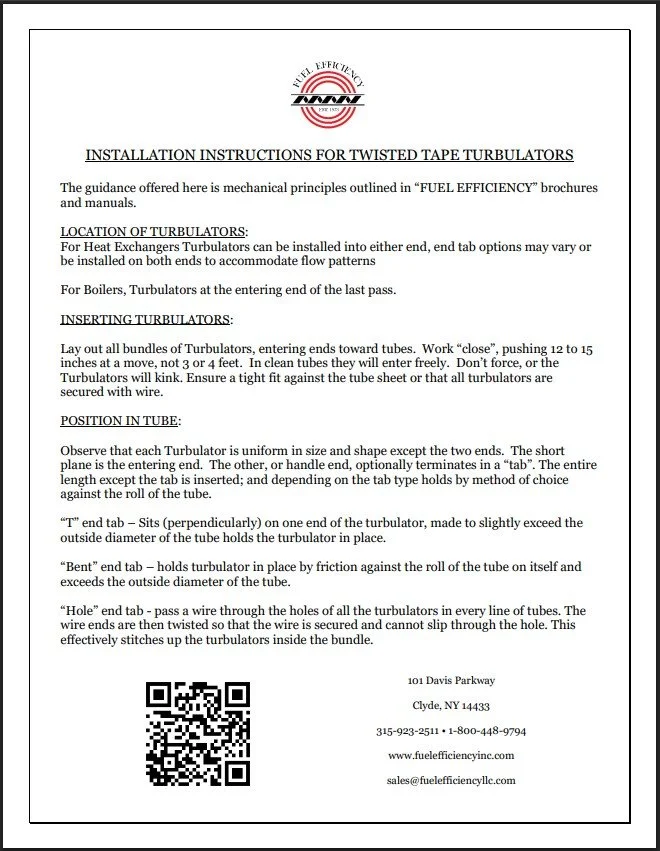 1 page instruction for installing twisted tape turbulators