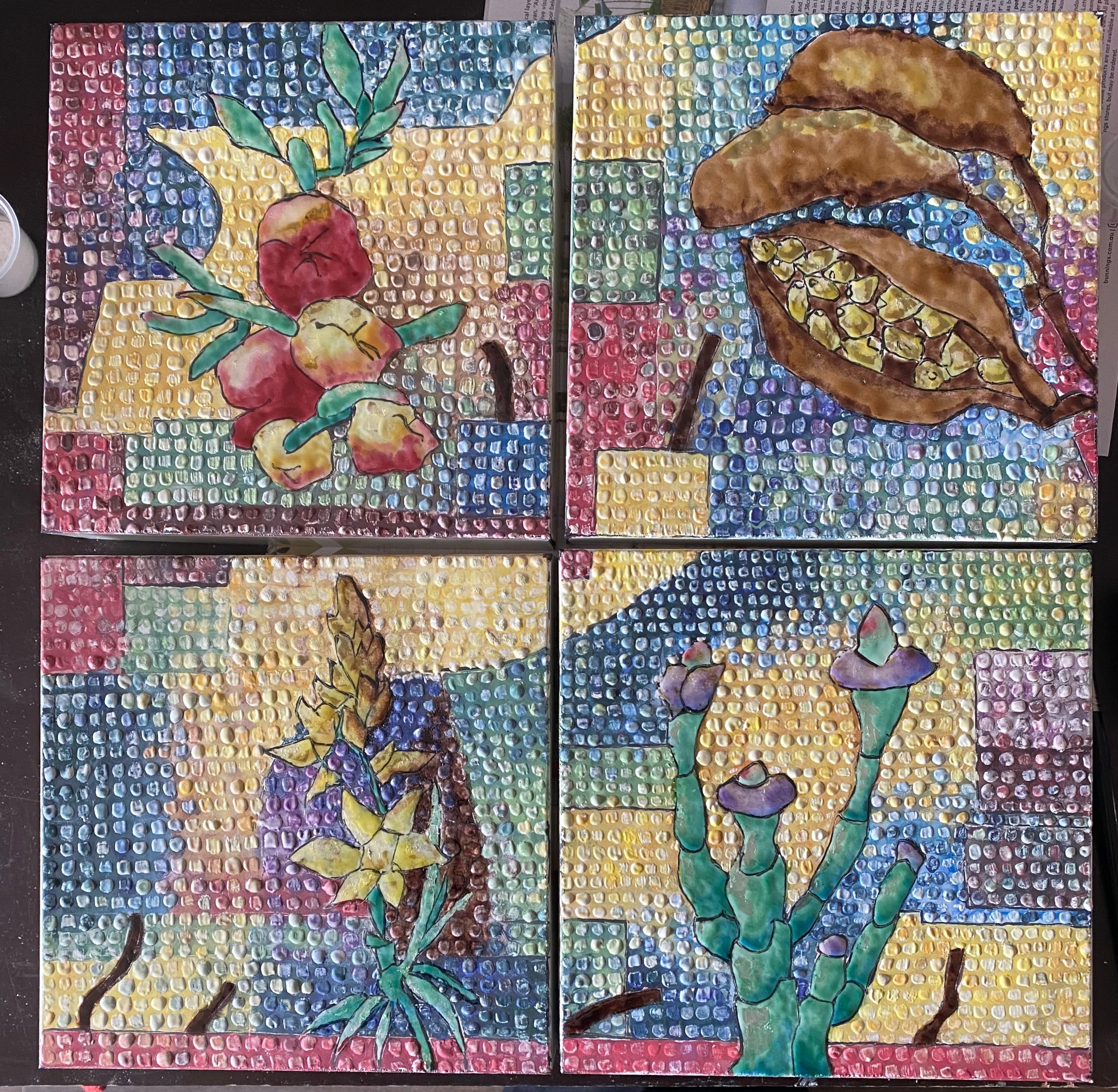 Australian Edible Succulents (2023) - Vitreous Enamel, Mason Stain, Fine Silver Foil, Whiteboard Steel