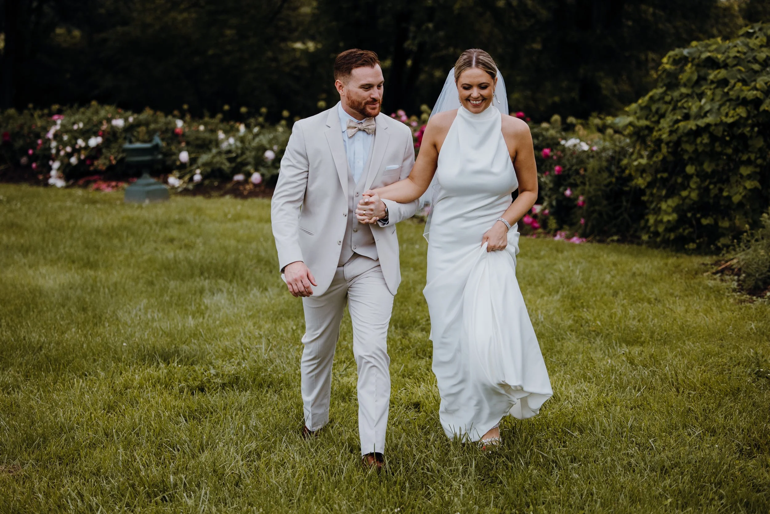 bride and groom in flower garden at Riverside on the Potomac
