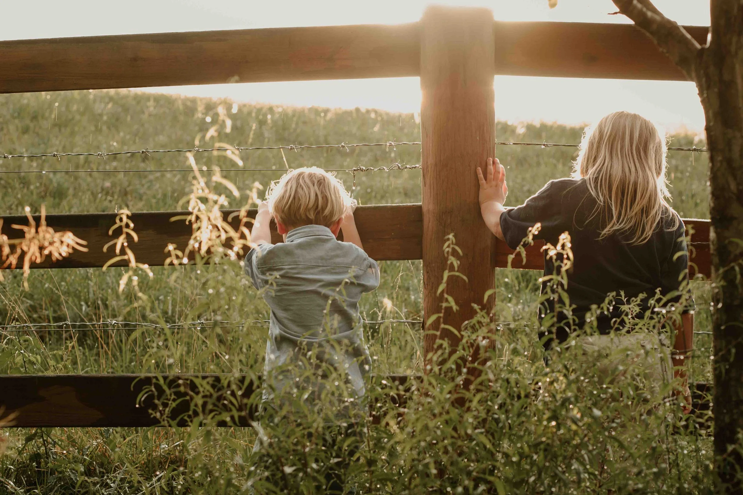 Candid children at golden hour at Rady Park in Warrenton, Virginia — family photography by Amanda Kahnell
