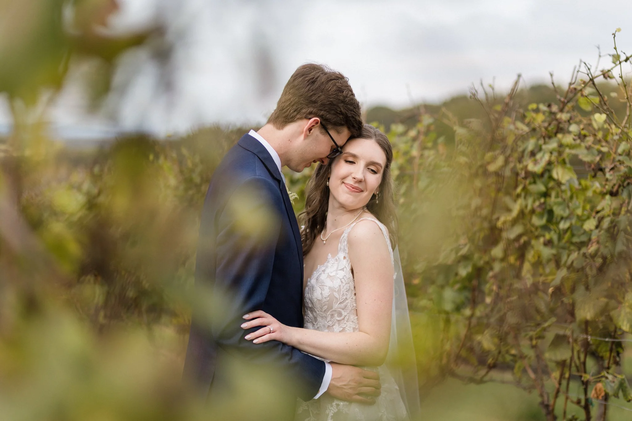 Bride and groom portrait at Blue Valley Vinyard