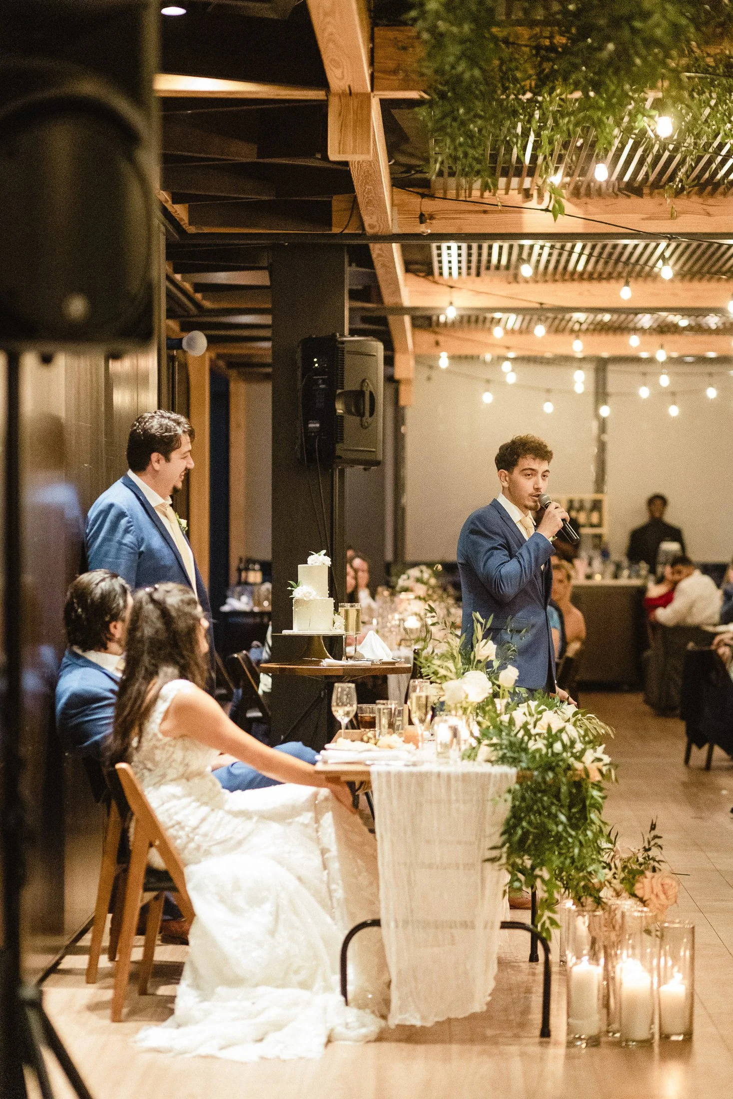 Grooms speech during dinner at the reception space at District Winery.