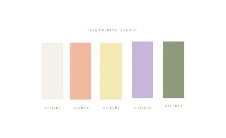 fresh spring garden color palette for family photos with soft peach, butter yellow, lavender and sage green tones