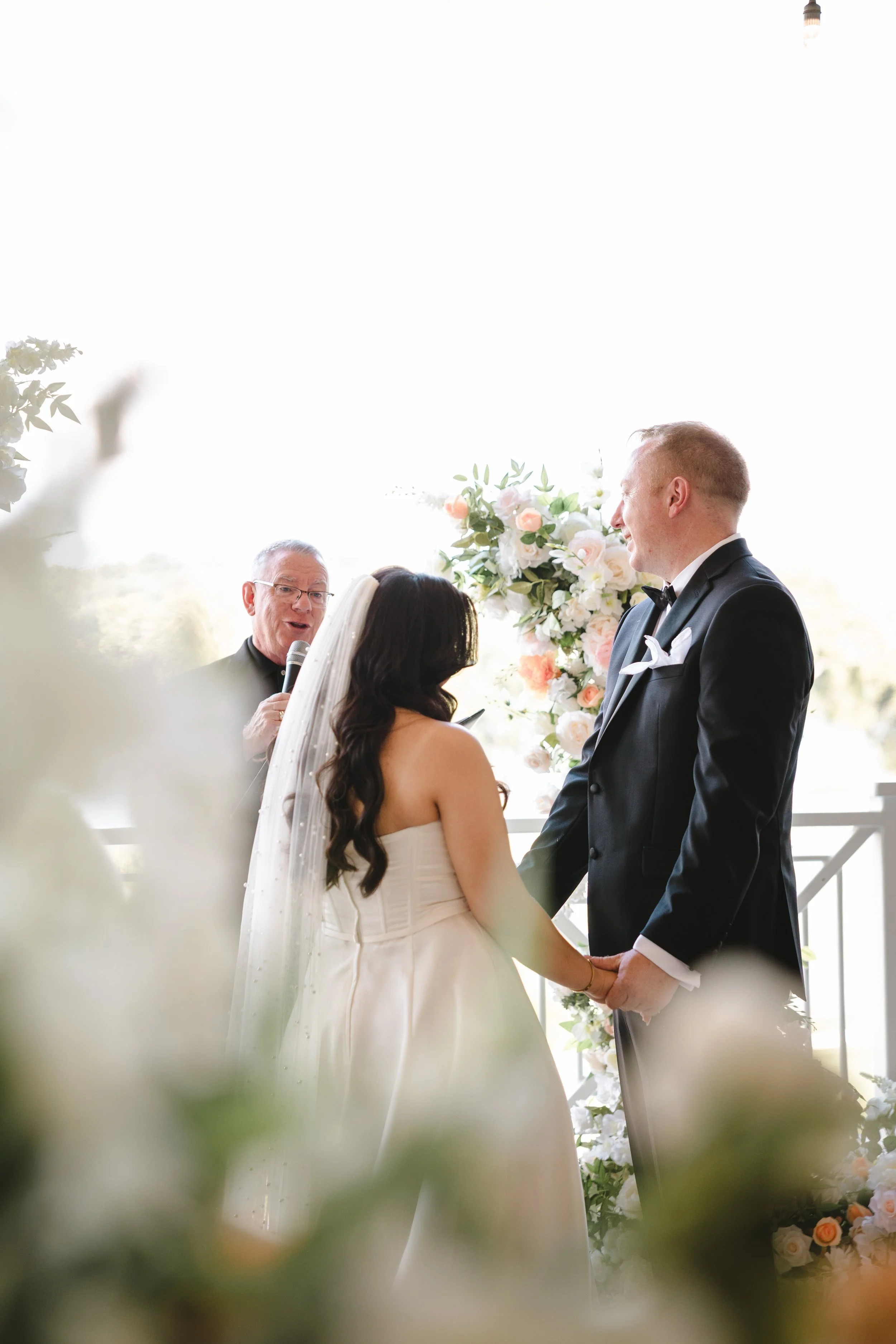 Bride and groom vows on terrace river creek club VA