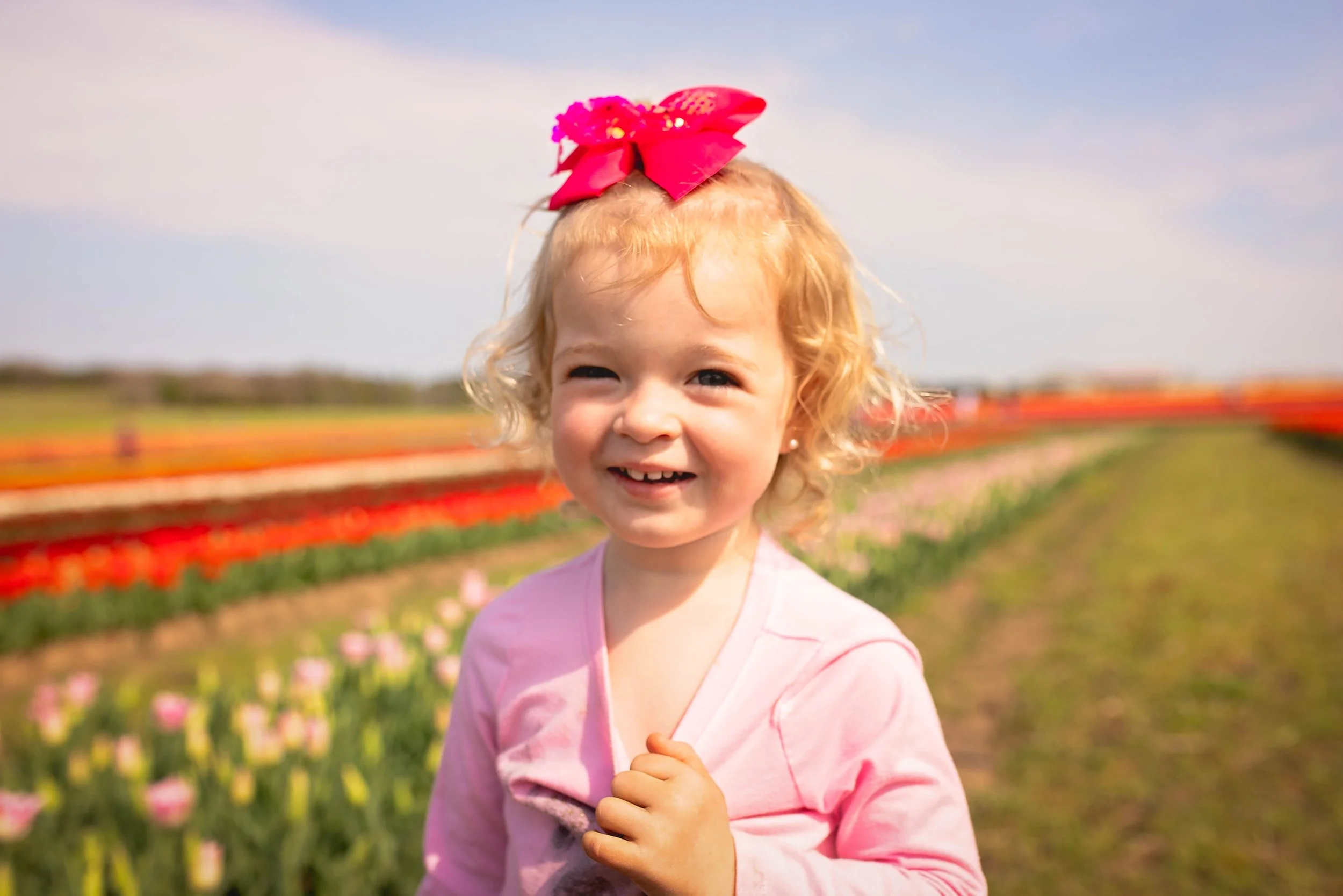 Candid toddler portrait in tulip fields at Burnside Farms, Nokesville Virginia — Amanda Kahnell Photography