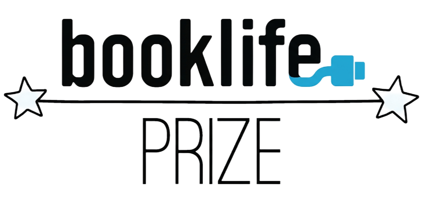 Logo for Booklife Prize featuring the word 'booklife' in black text with a blue letter 'l' and a star on each side connected by a horizontal line, with the word 'PRIZE' underneath.