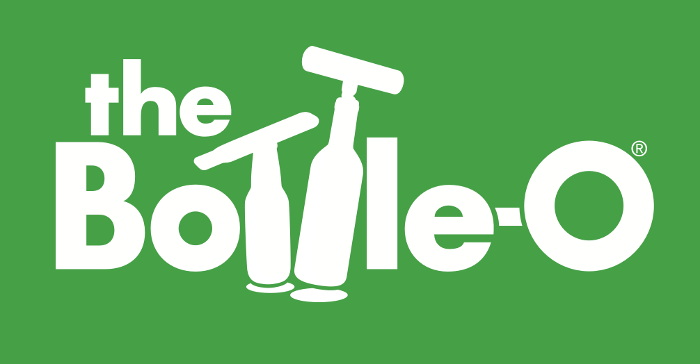 Green background with white text and silhouettes of bottle and knife in the logo for the Bole-O.