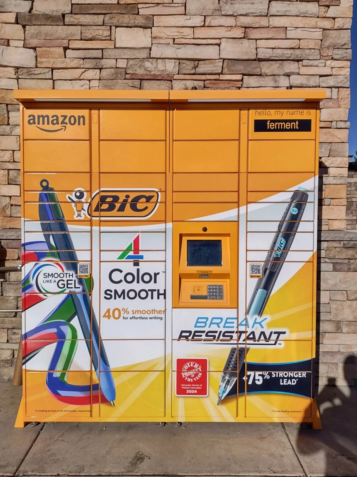 Amazon Locker with Bic pen advertisement