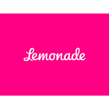 Bright pink background with the word "Lemonade" in white cursive font.
