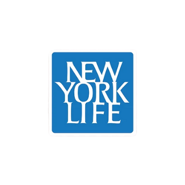 Logo 'New York Life' Insurance in white letters on a blue background.