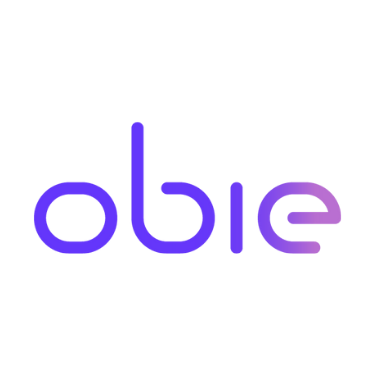 The word 'obie' Insurance  logo in gradient purple and blue text.