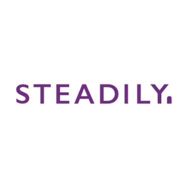 Logo of 'STEADILY' Insurance in purple capital letters.