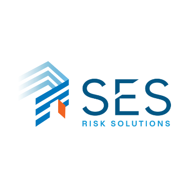 SES Risk Solutions logo with a stylized arrow design in blue and black.