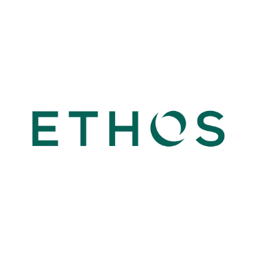Logo with the word "ETHOS" Insurance in teal letters on a white background.