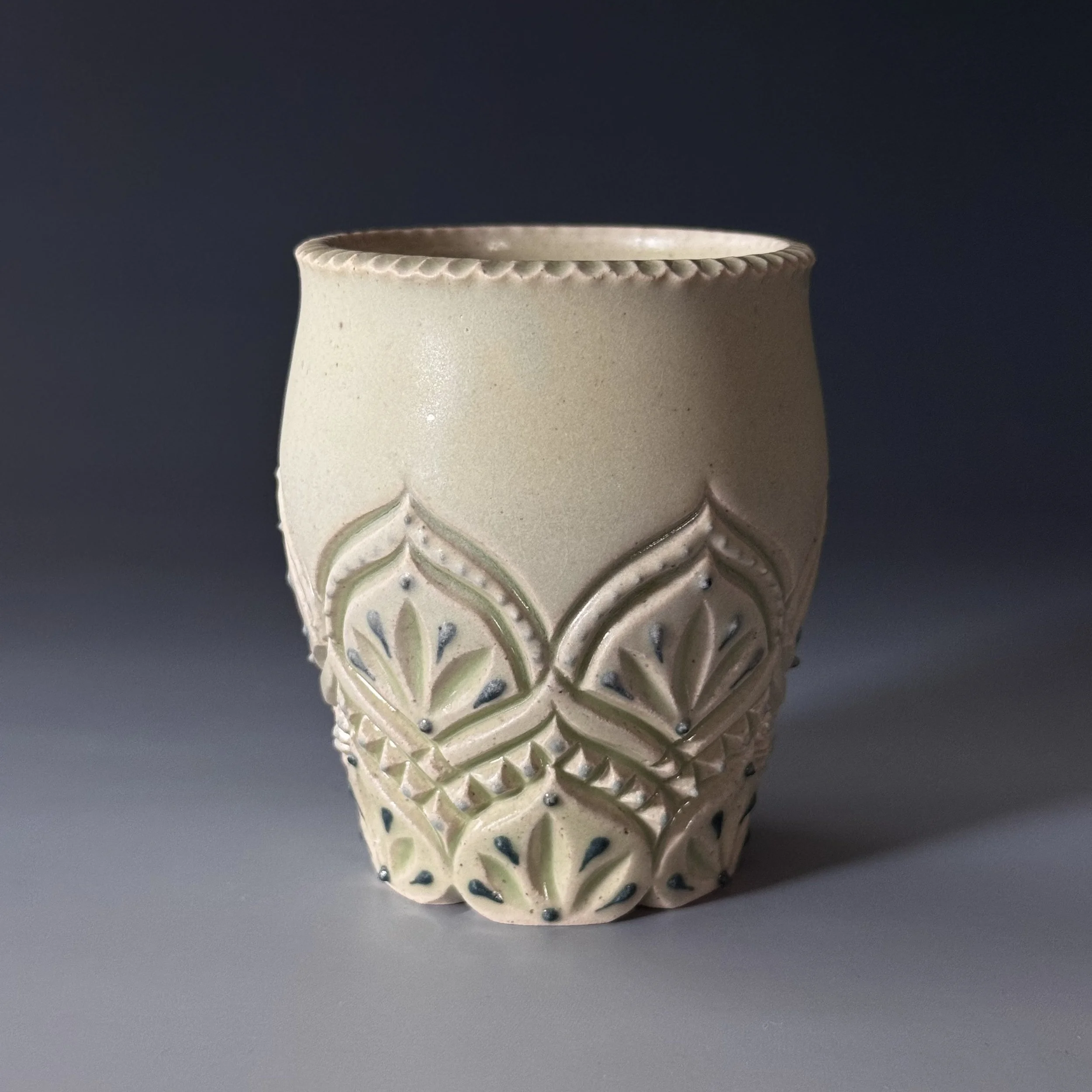 Handmade Bud Vase | Carved Ceramic Vase | Satin Yellow-Green, Blue, & Teal