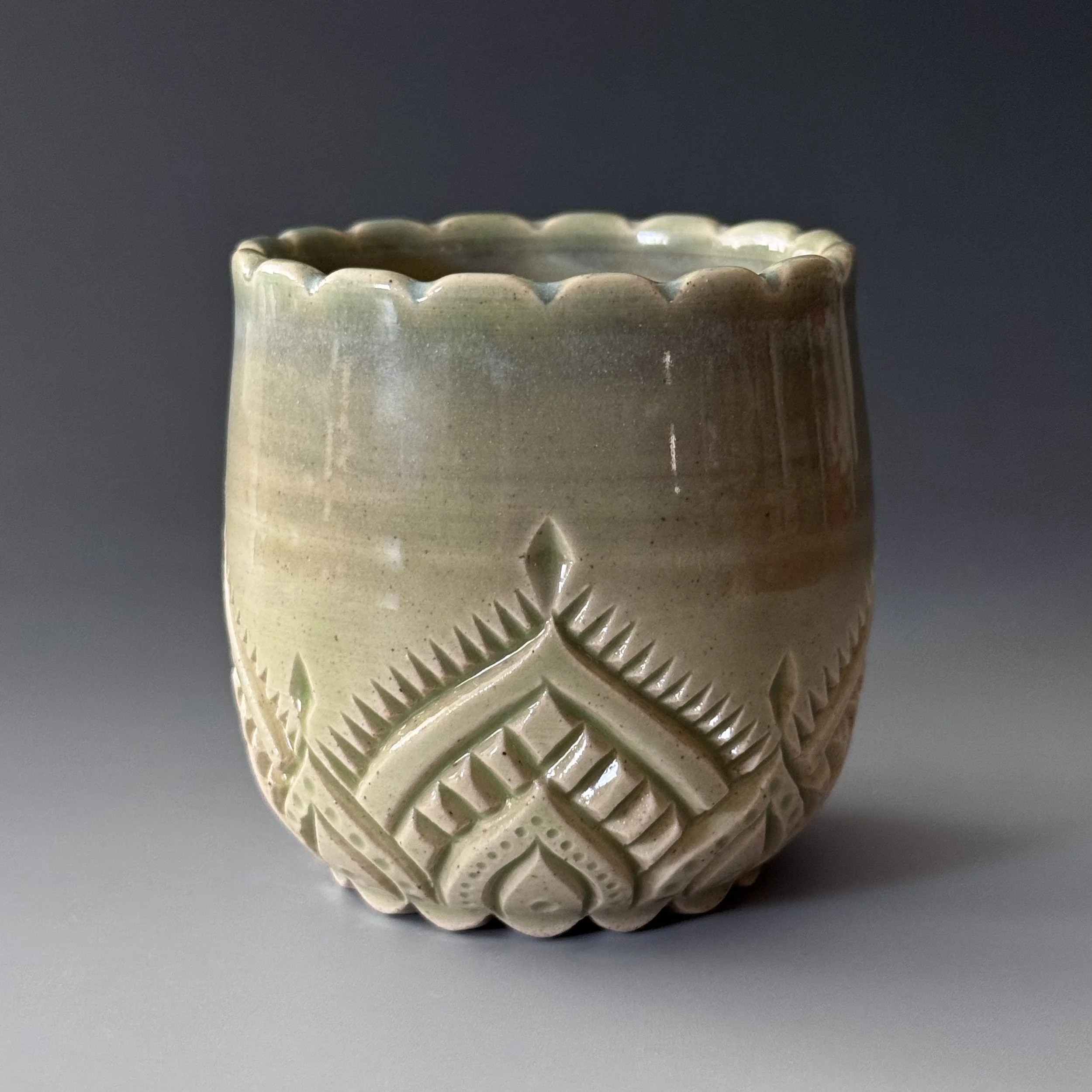 Ceramic Stemless Wine Glass | Handmade Ceramic Tumbler | Horizon Mist - 9oz