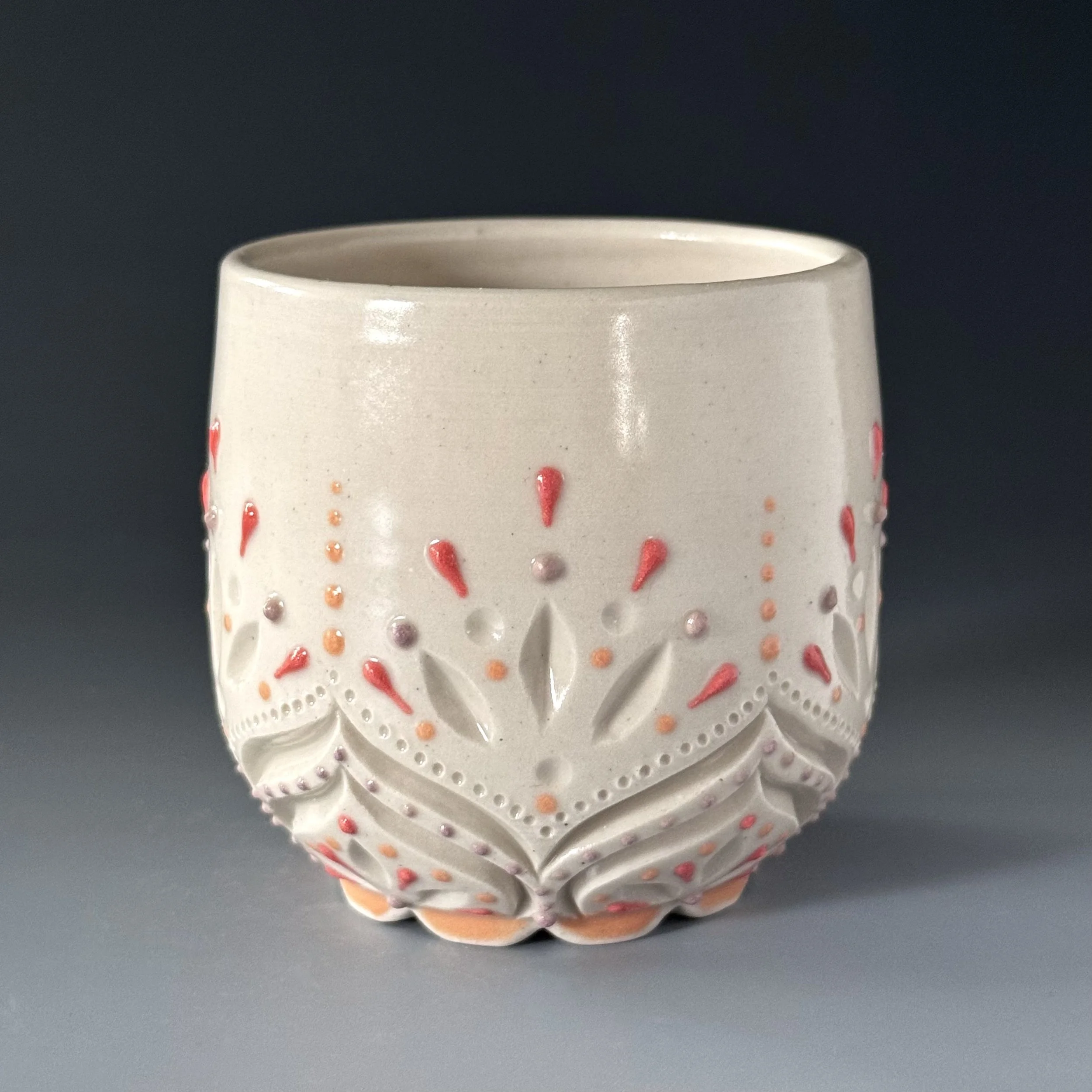 Ceramic Stemless Wine Glass | Handmade Porcelain Tumbler | Peach, Pink, & Lavender - 9oz
