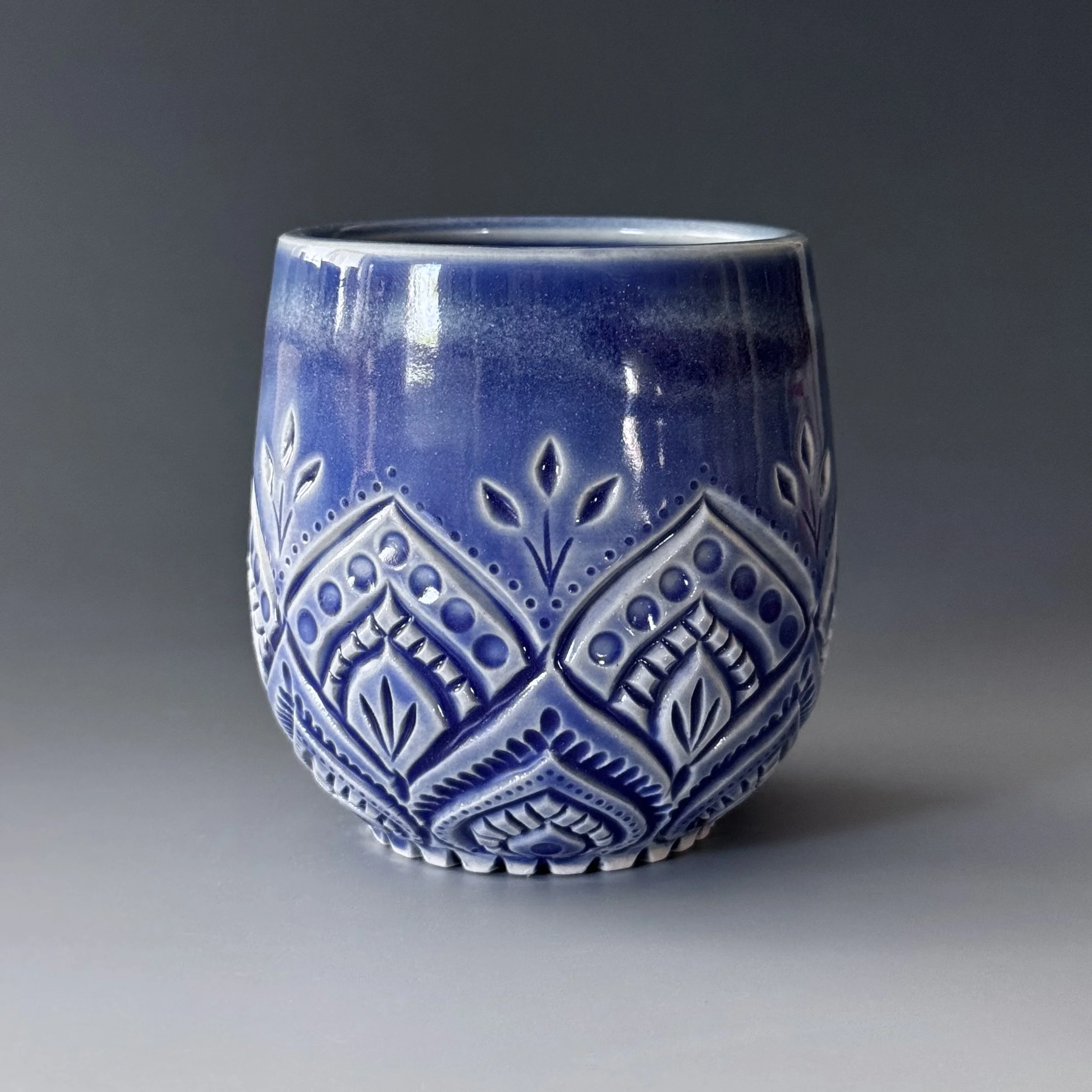 Ceramic Stemless Wine Glass | Handmade Ceramic Tumbler | Magic Blue - 10oz