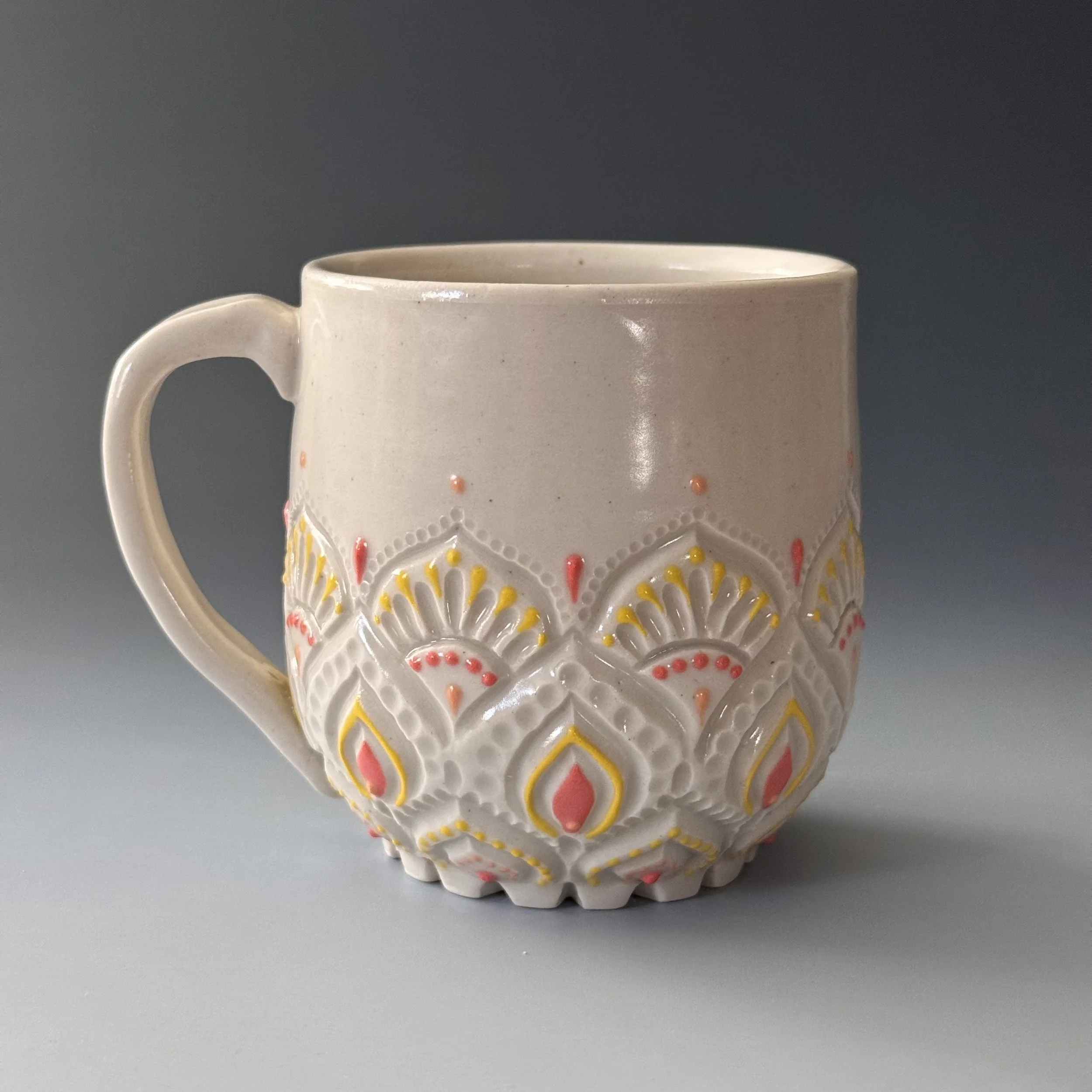 Handmade Ceramic Coffee Mug | Porcelain Latte Mug | Pink & Yellow - 11oz