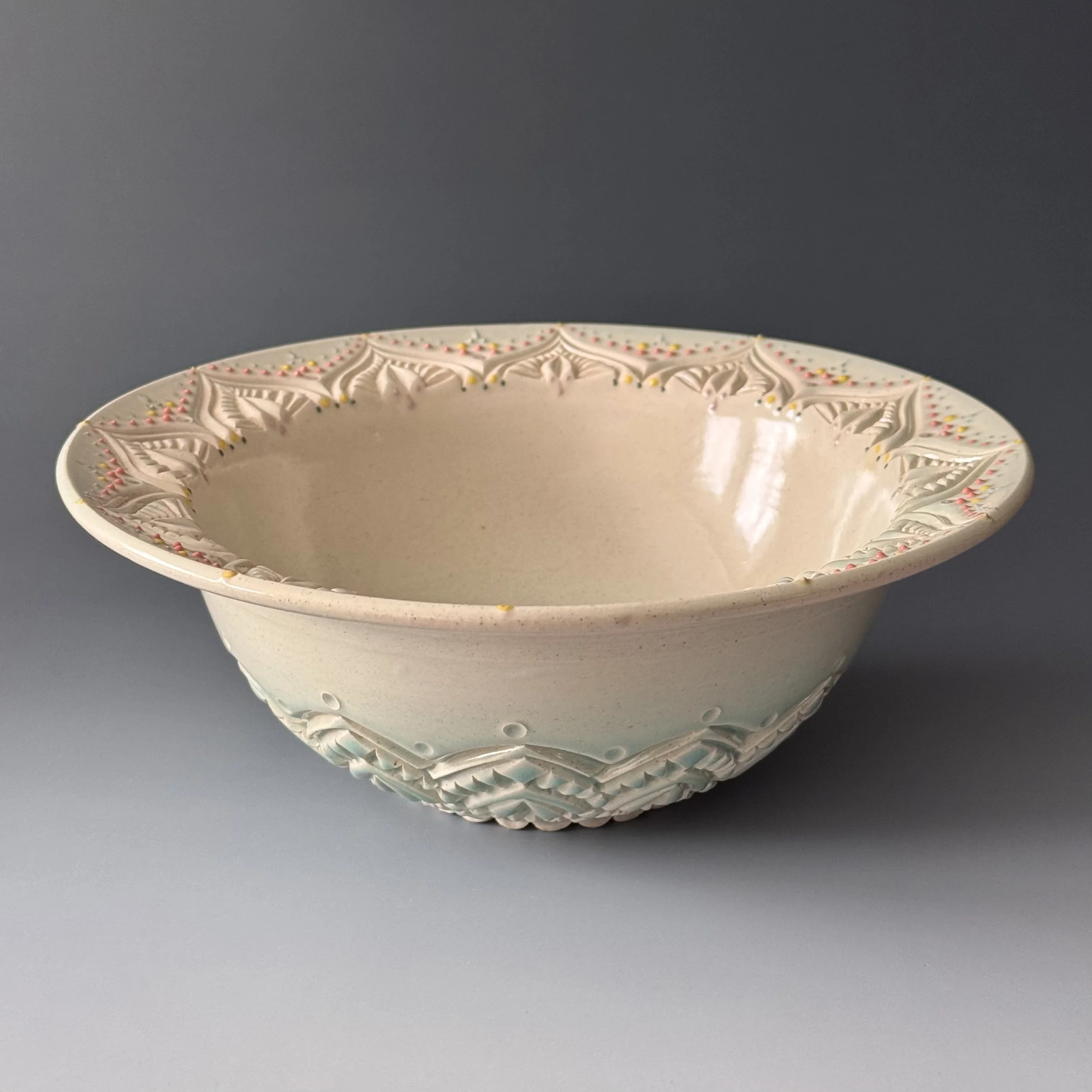 Ceramic Serving Bowl | Multi Confetti Dots | Hand Carved Ceramic Bowl
