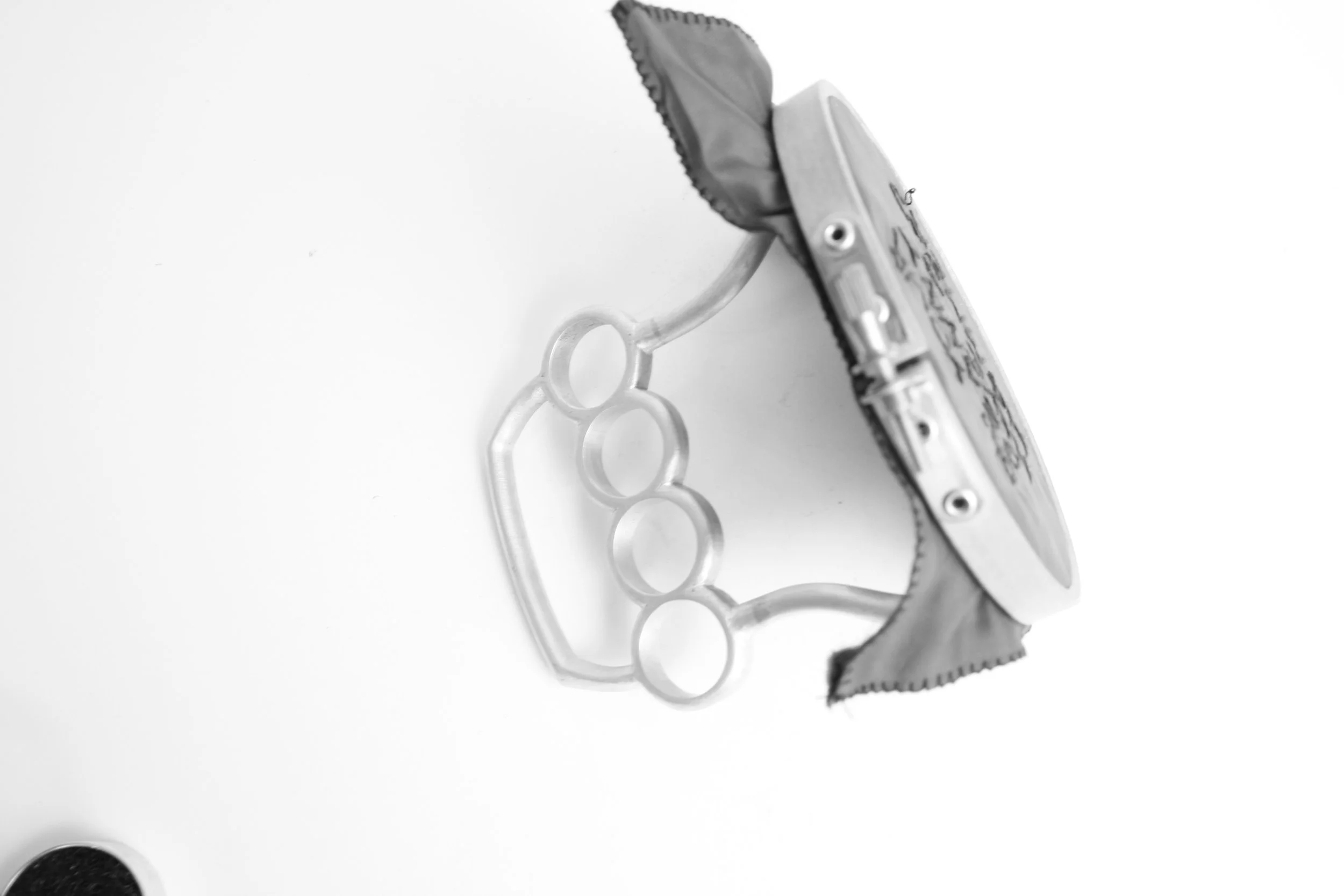 'now she's in mountjoy' silver, school skirt lining, embroidery hoop, thread.