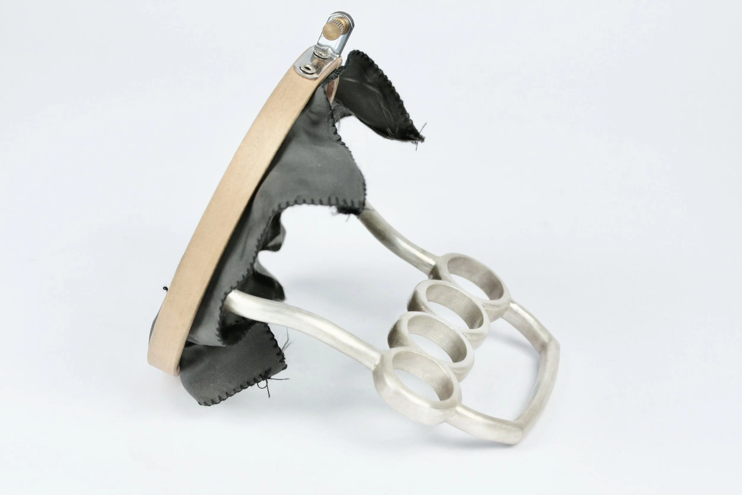 'now she's in mountjoy' silver, school skirt lining, embroidery hoop, thread.