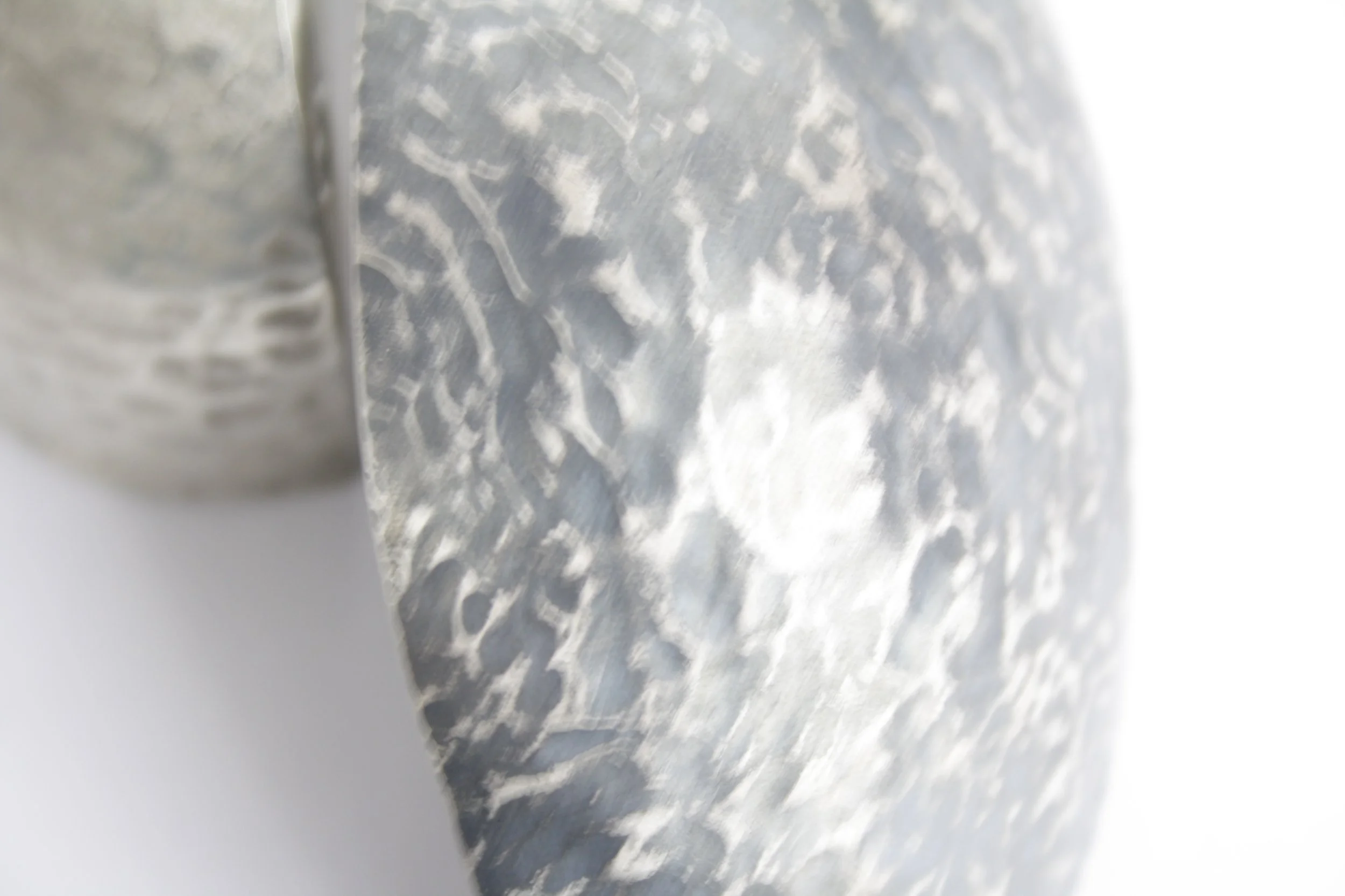 'handle with care' brooch, silver, steel.