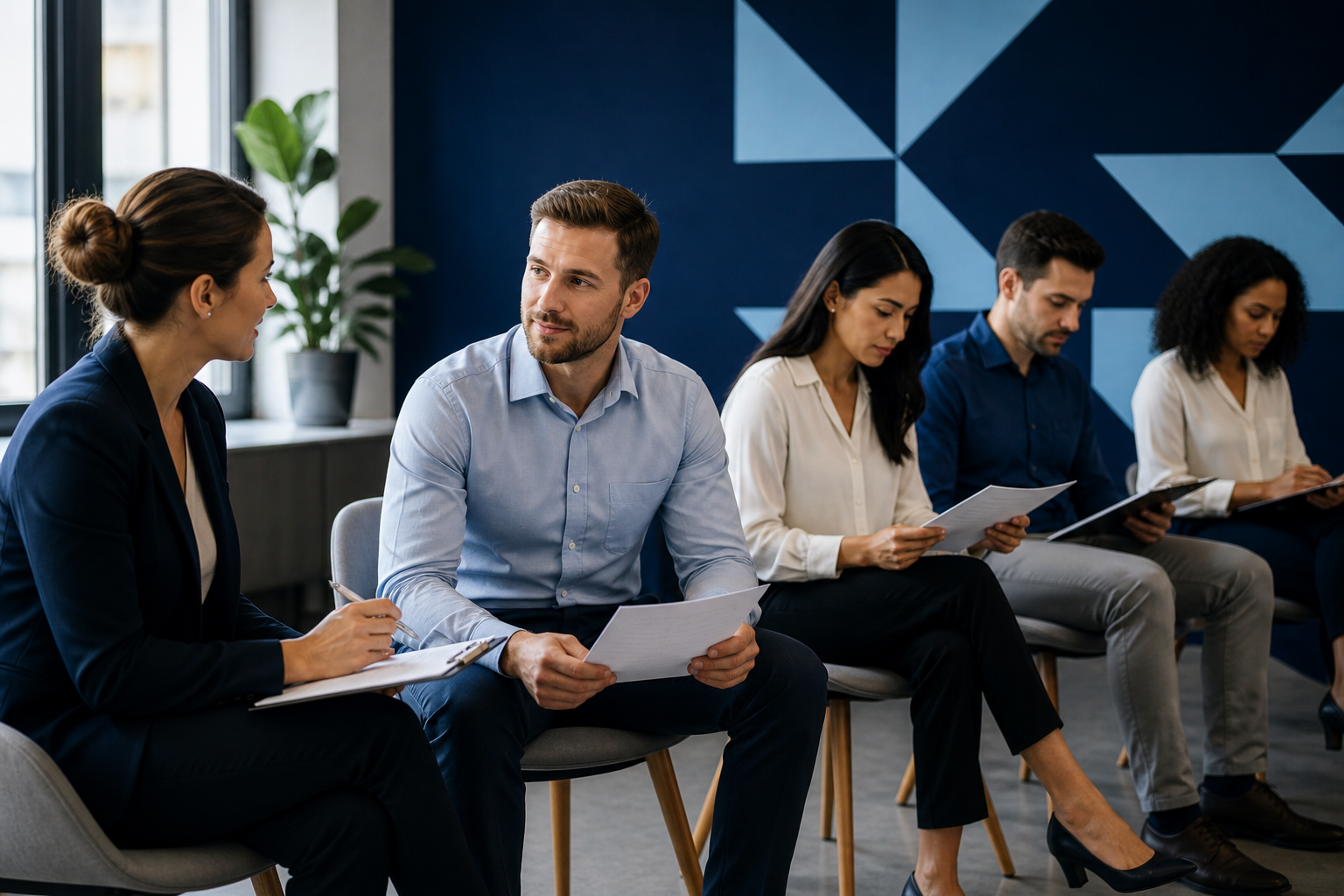 Plastic surgery practice recruitment process with candidates interviewing for team roles.