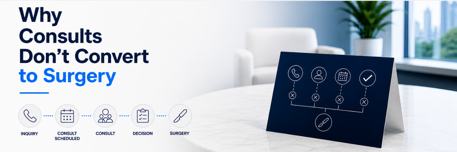 Plastic surgery patient journey showing consult to surgery conversion process