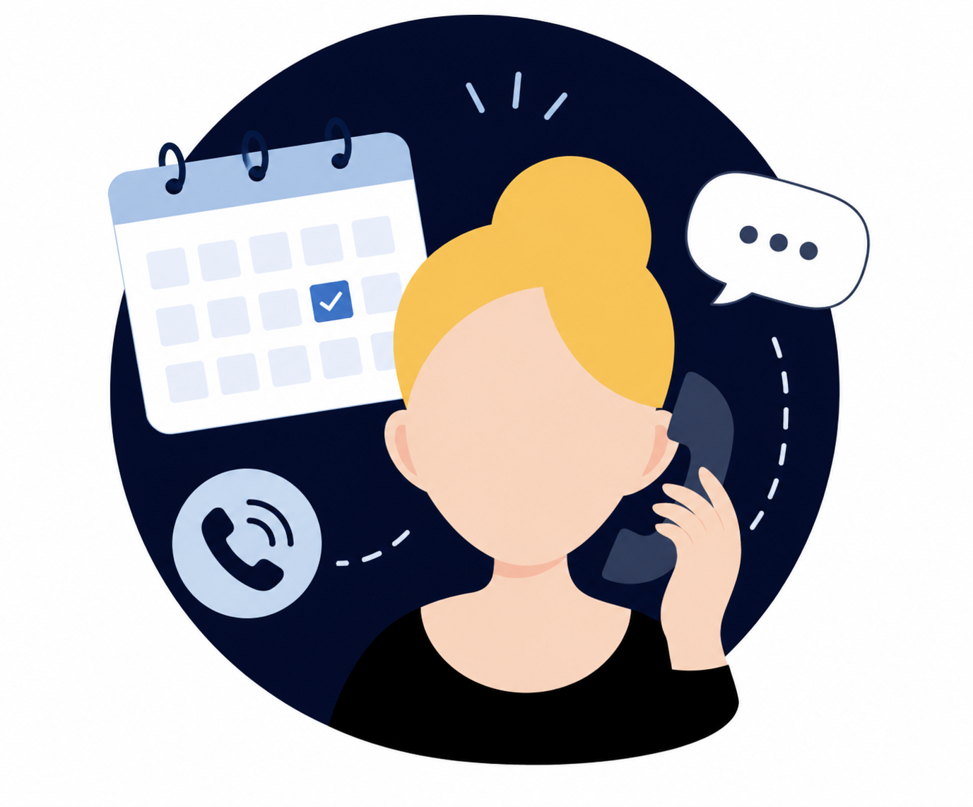 Illustration of a plastic surgery practice professional scheduling a Discovery Call with PS² Practice Management Consulting.