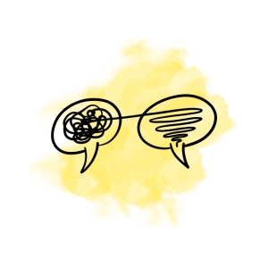 Your Work Friends Strategy Service: Clarity - two thought bubbles one with jumbled thoughts one with clear thoughts