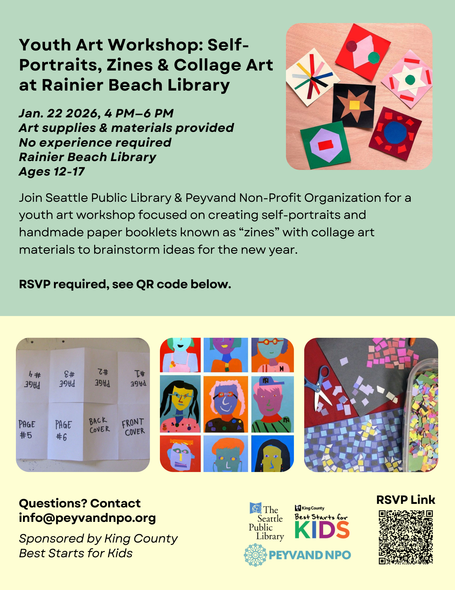 Youth Art Workshop, Self Portraits, Zines and Collage Art