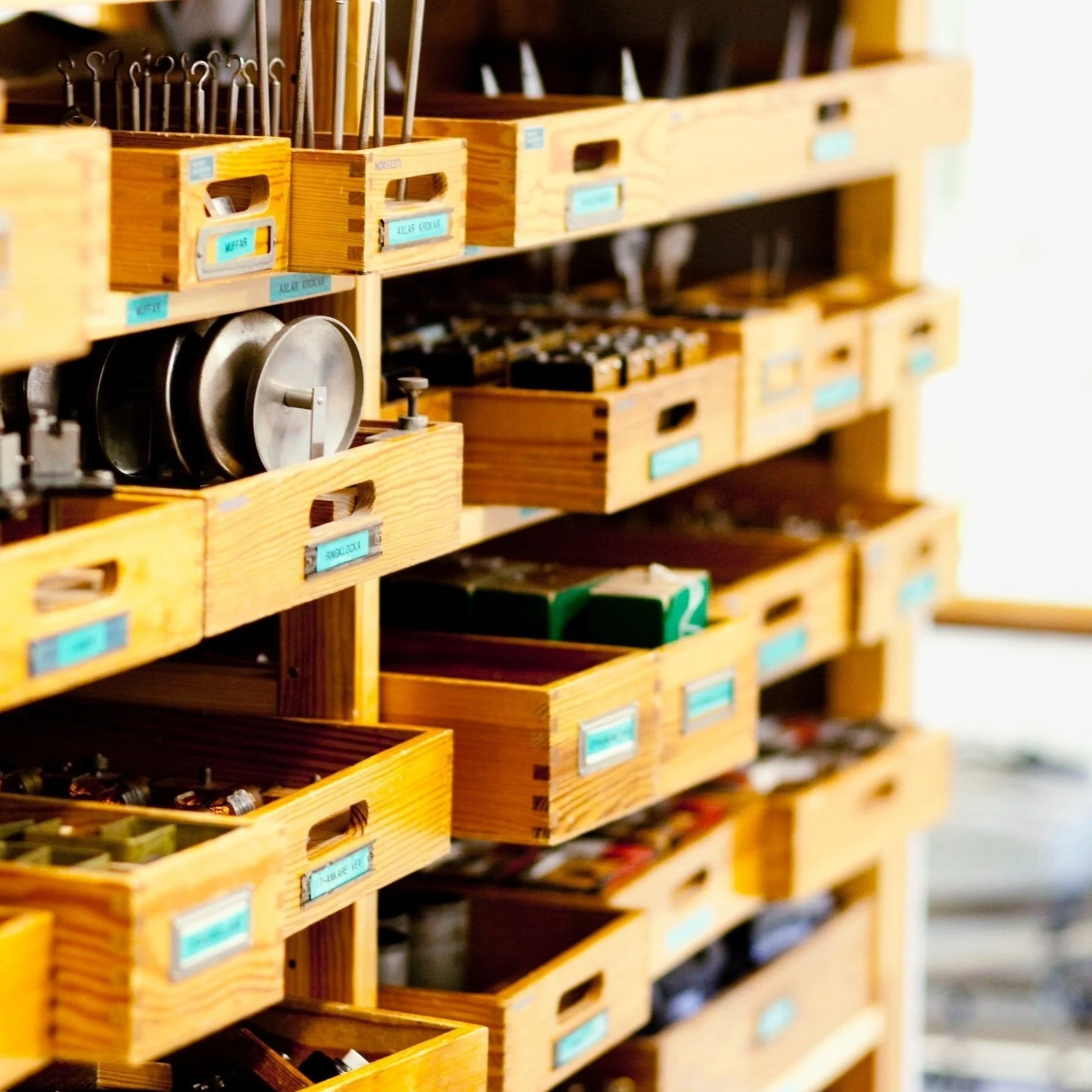 Wooden drawers with hardware spares