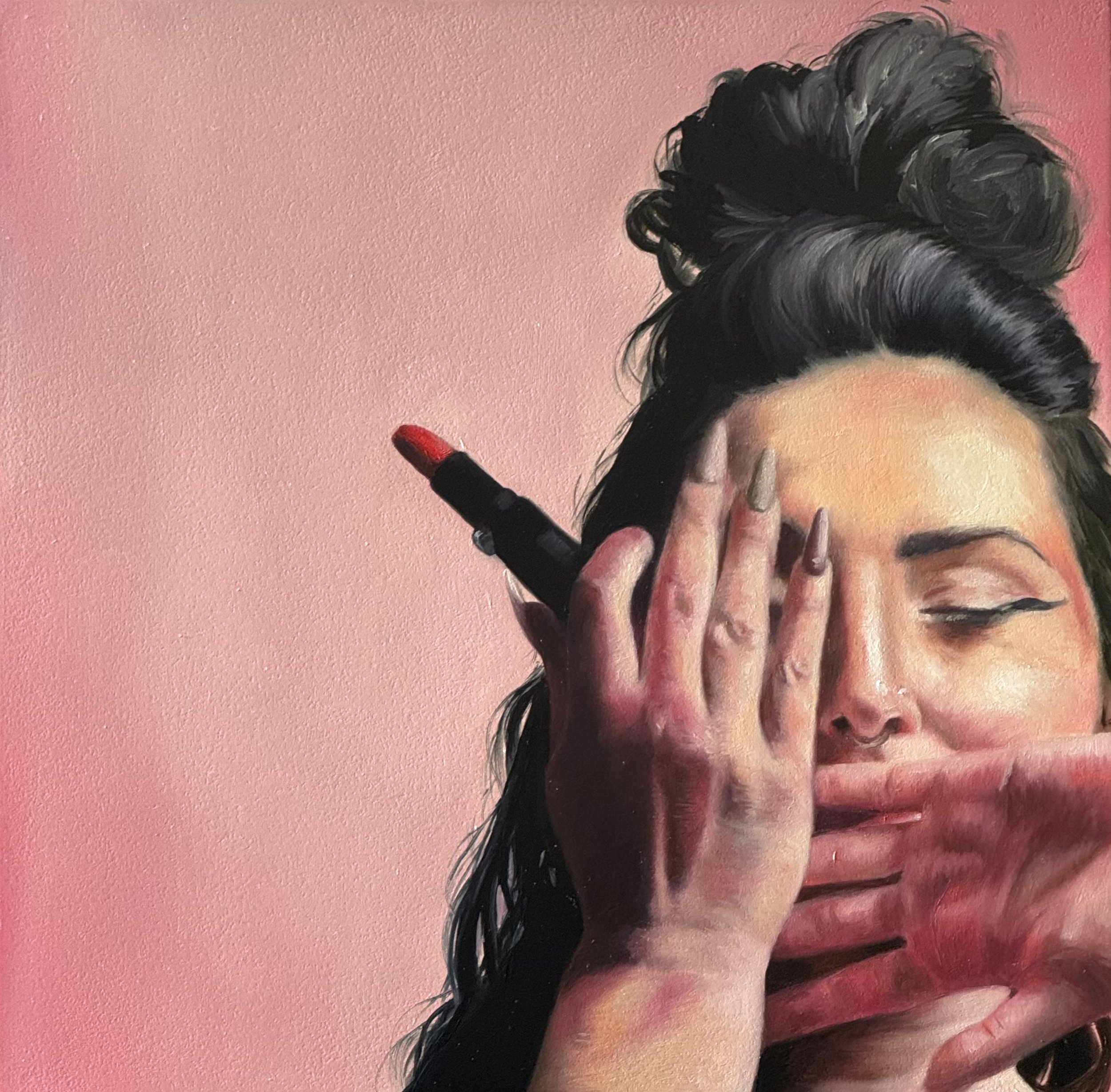 Lipstick Study - oil on cradled panel - 12 x 12  in - 2025