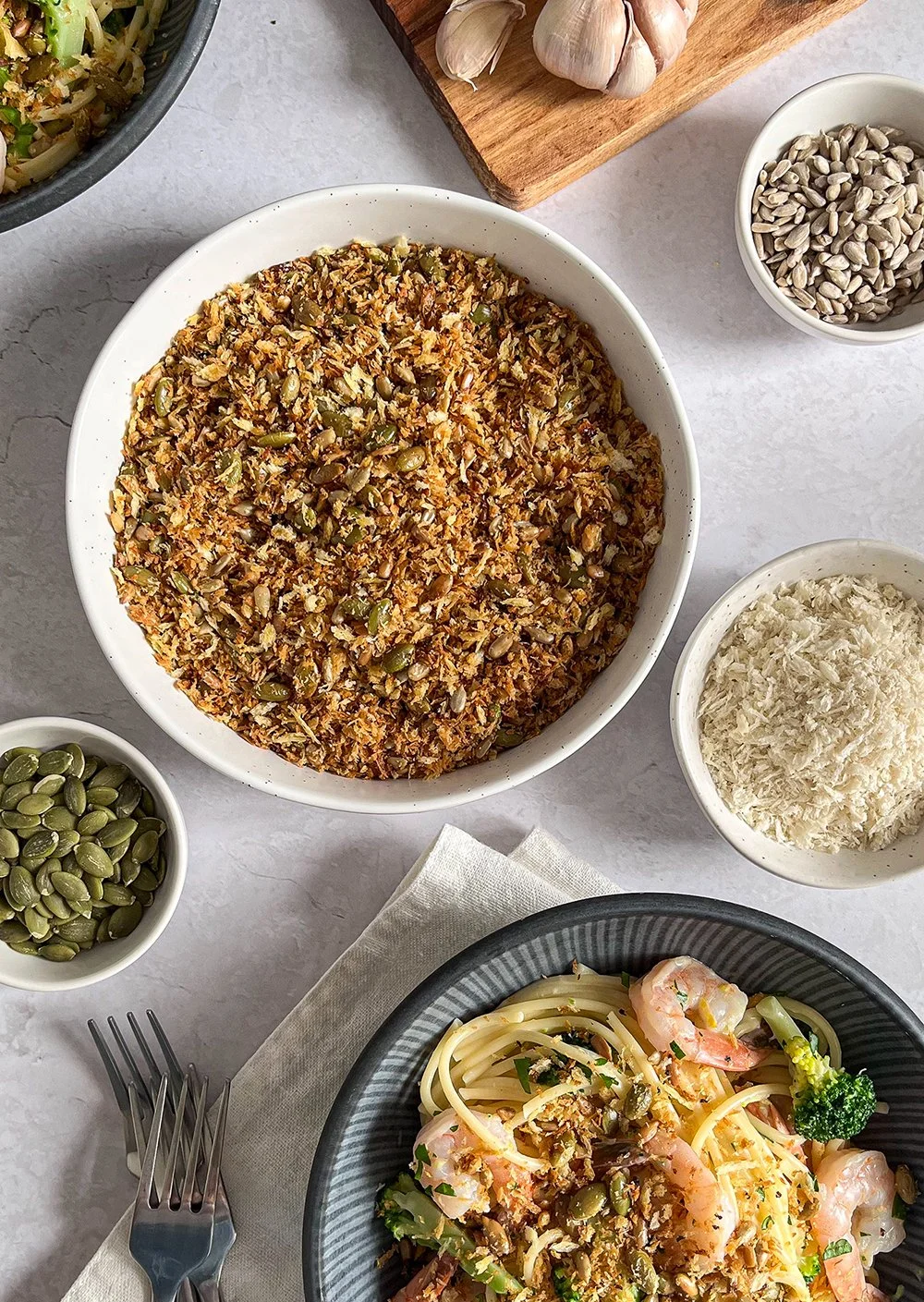 Lemony Prawn Spaghetti with Crunchy Garlic Topping