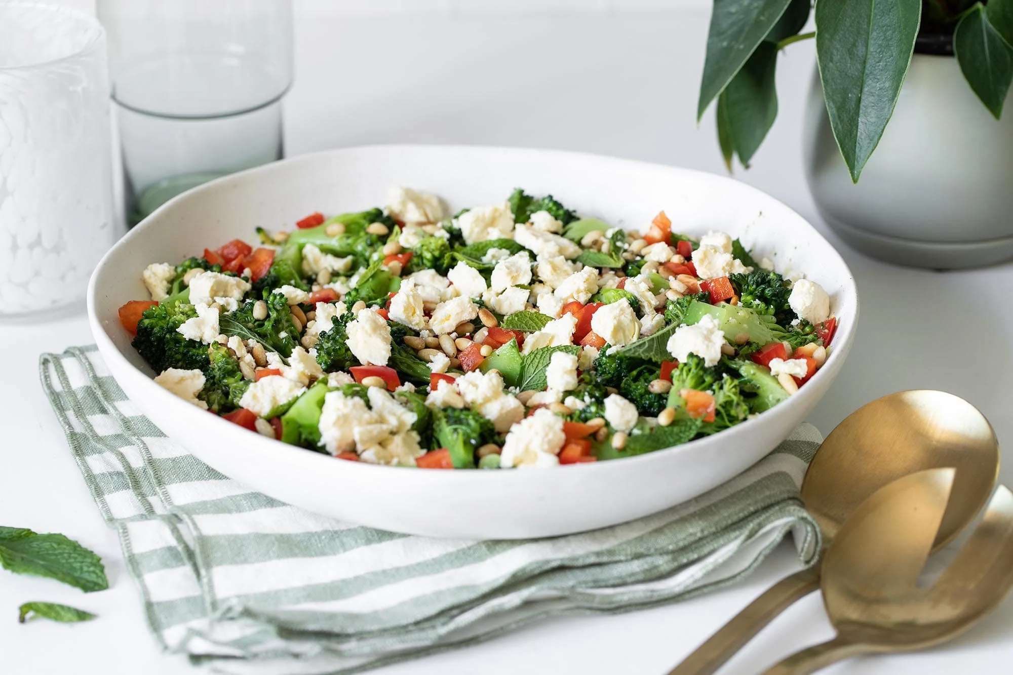 Minted Broccoli Salad with Pine nuts &amp; Feta