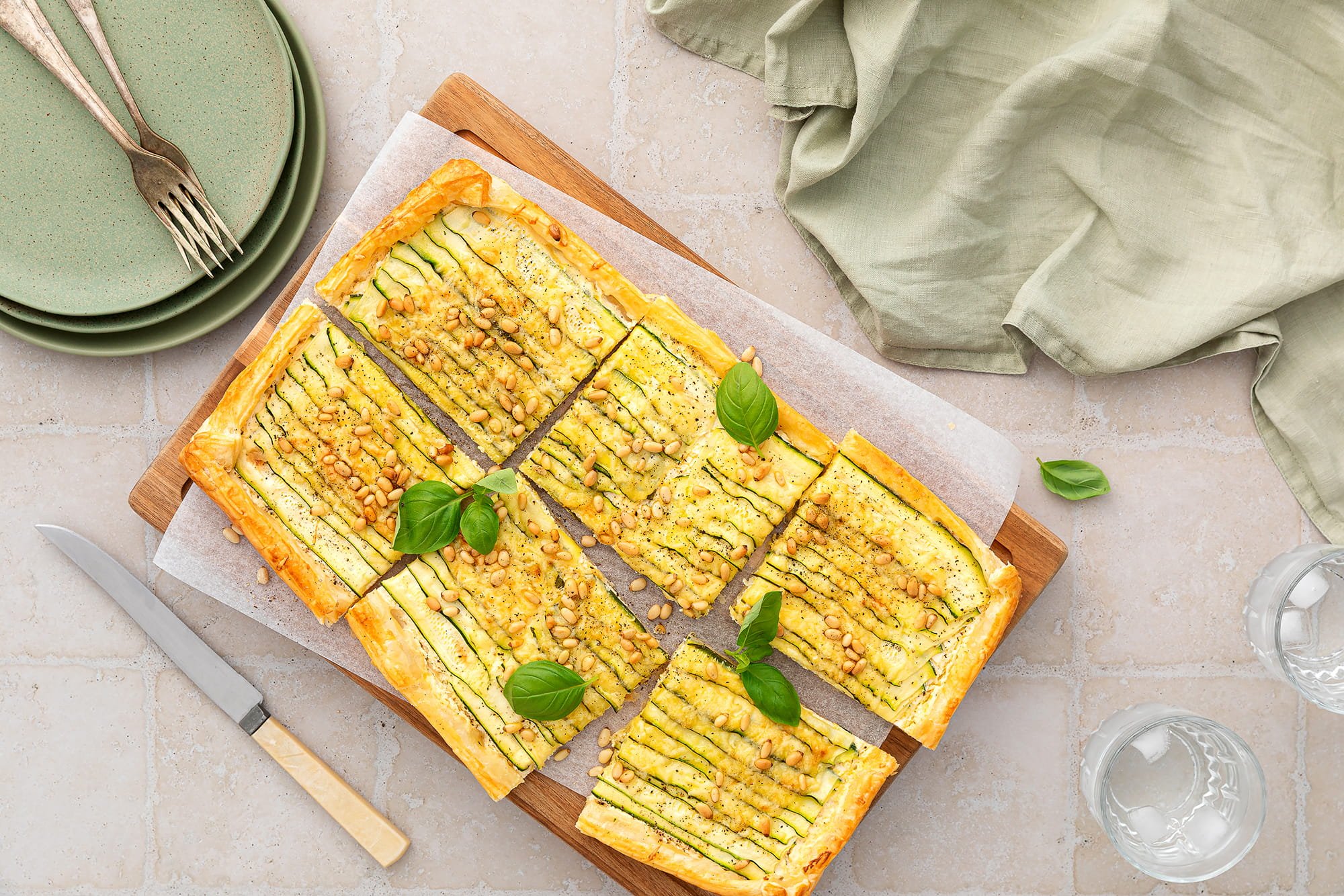 Rustic Courgette and Pine Nut Tart
