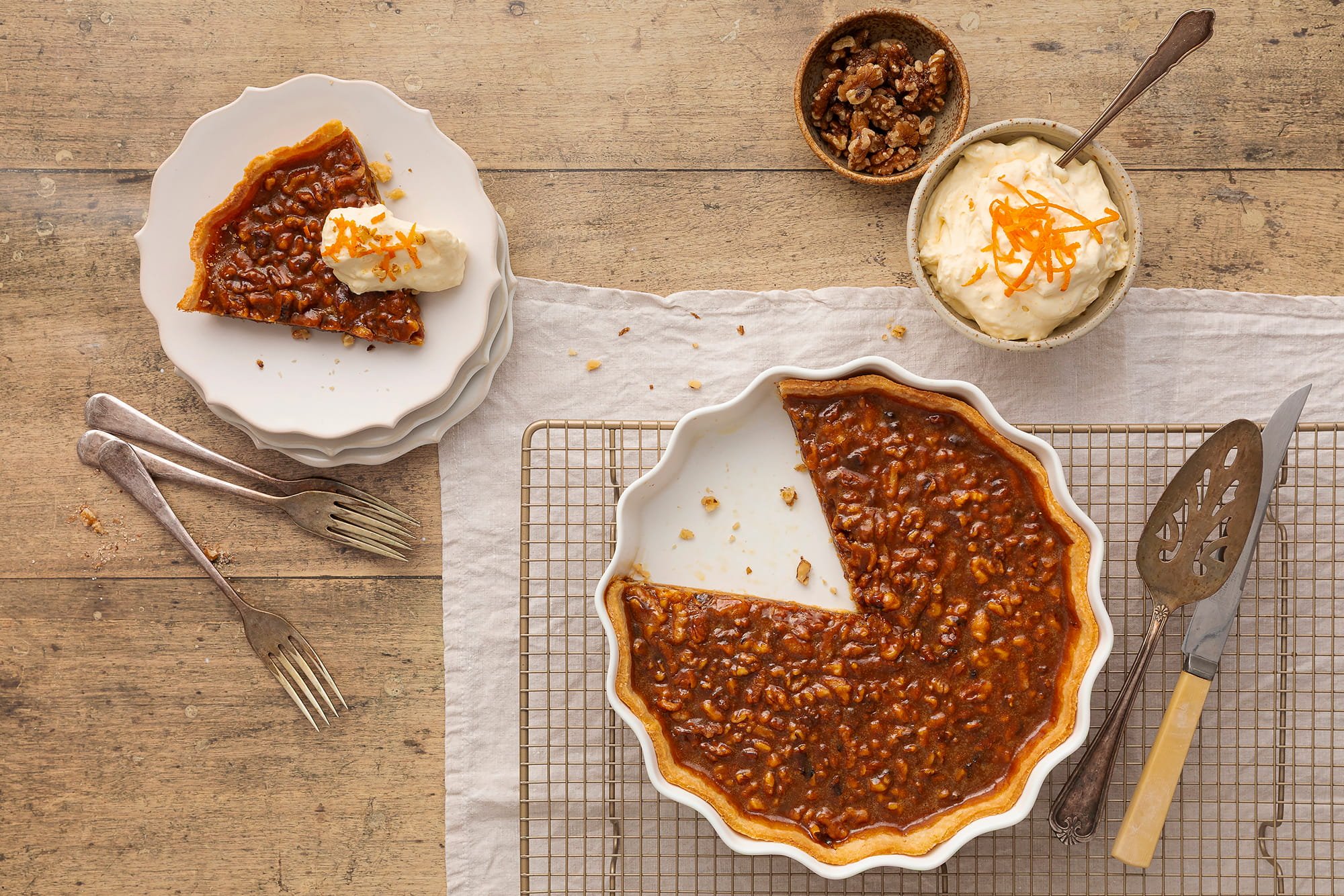 Walnut Caramel Tart with Orange Chantilly Cream