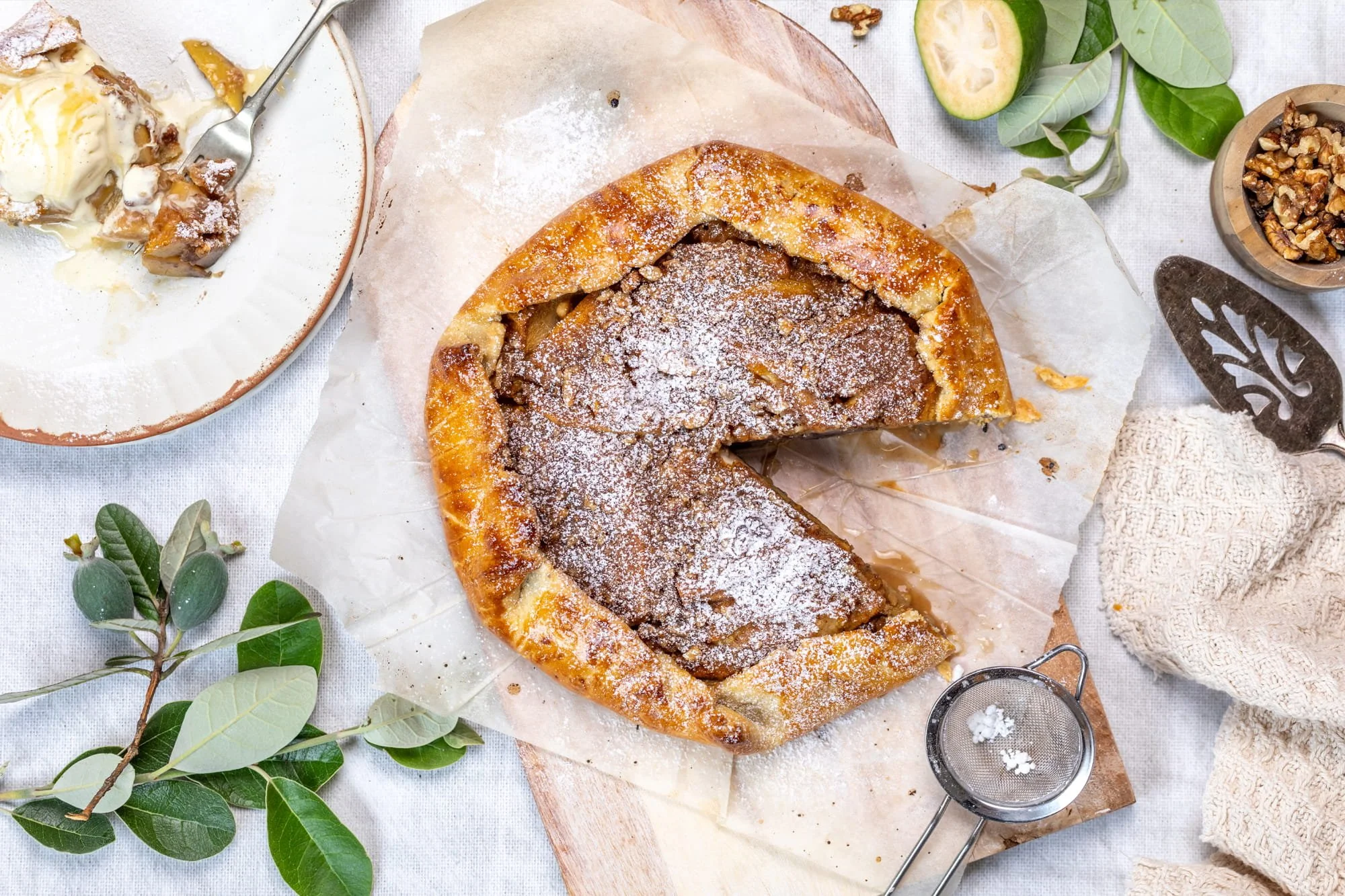 Feijoa, walnut and honey galette