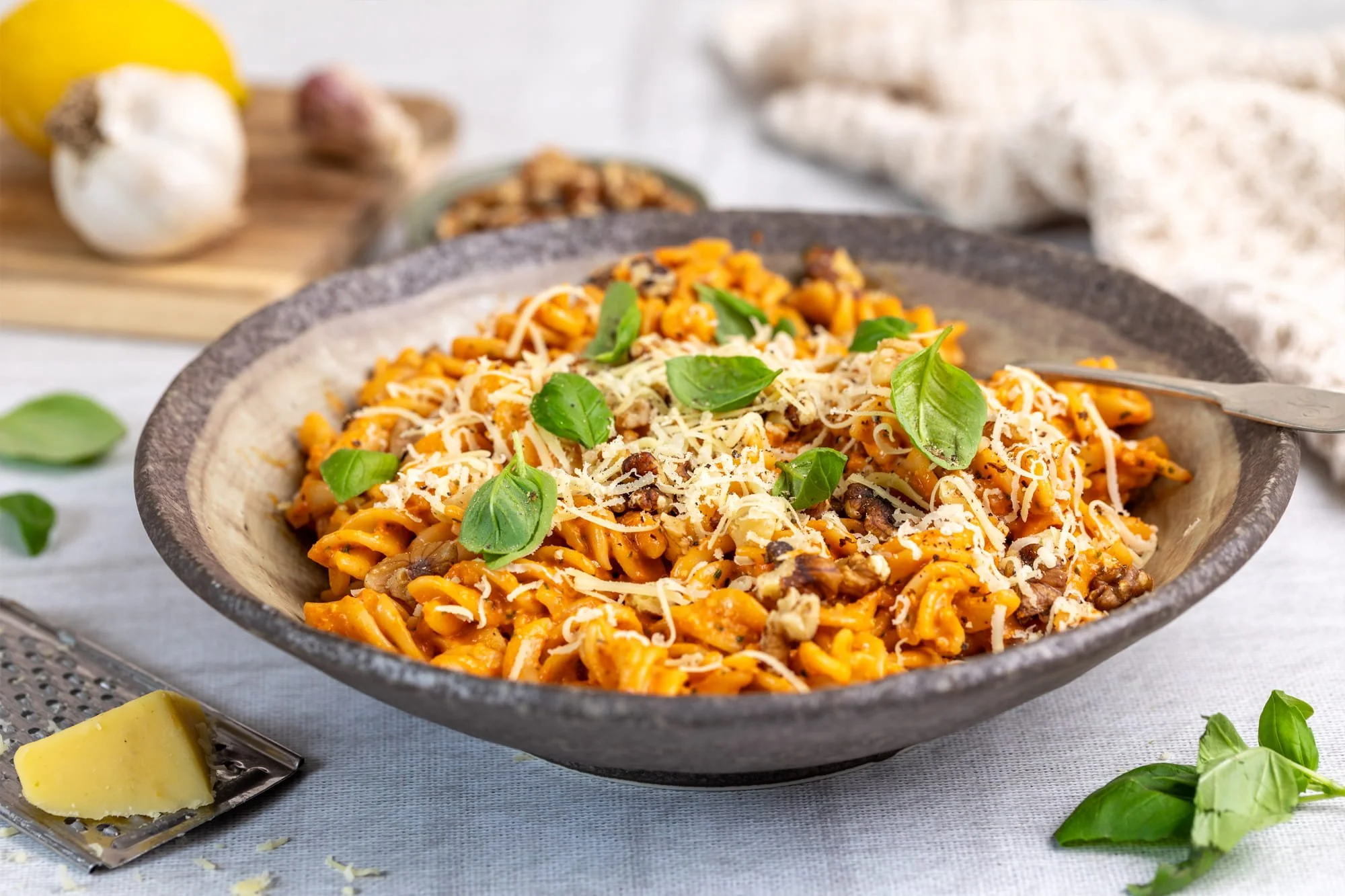 Pasta Spirals with Walnut Pesto