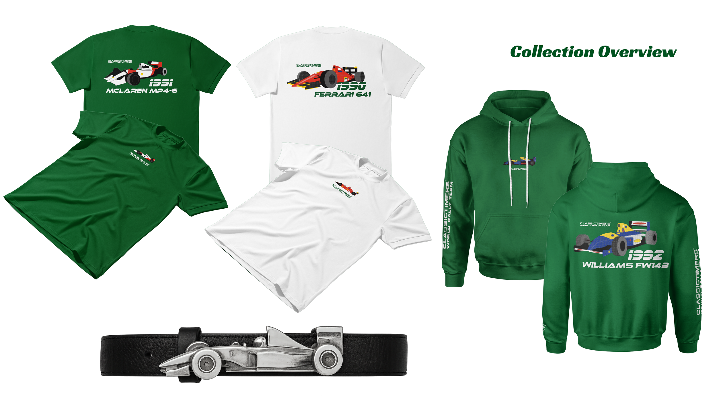 Merch line inspired by F1 in the 1990s designed for @ClassicTimers, a social account featuring vintage cars and motorsports.