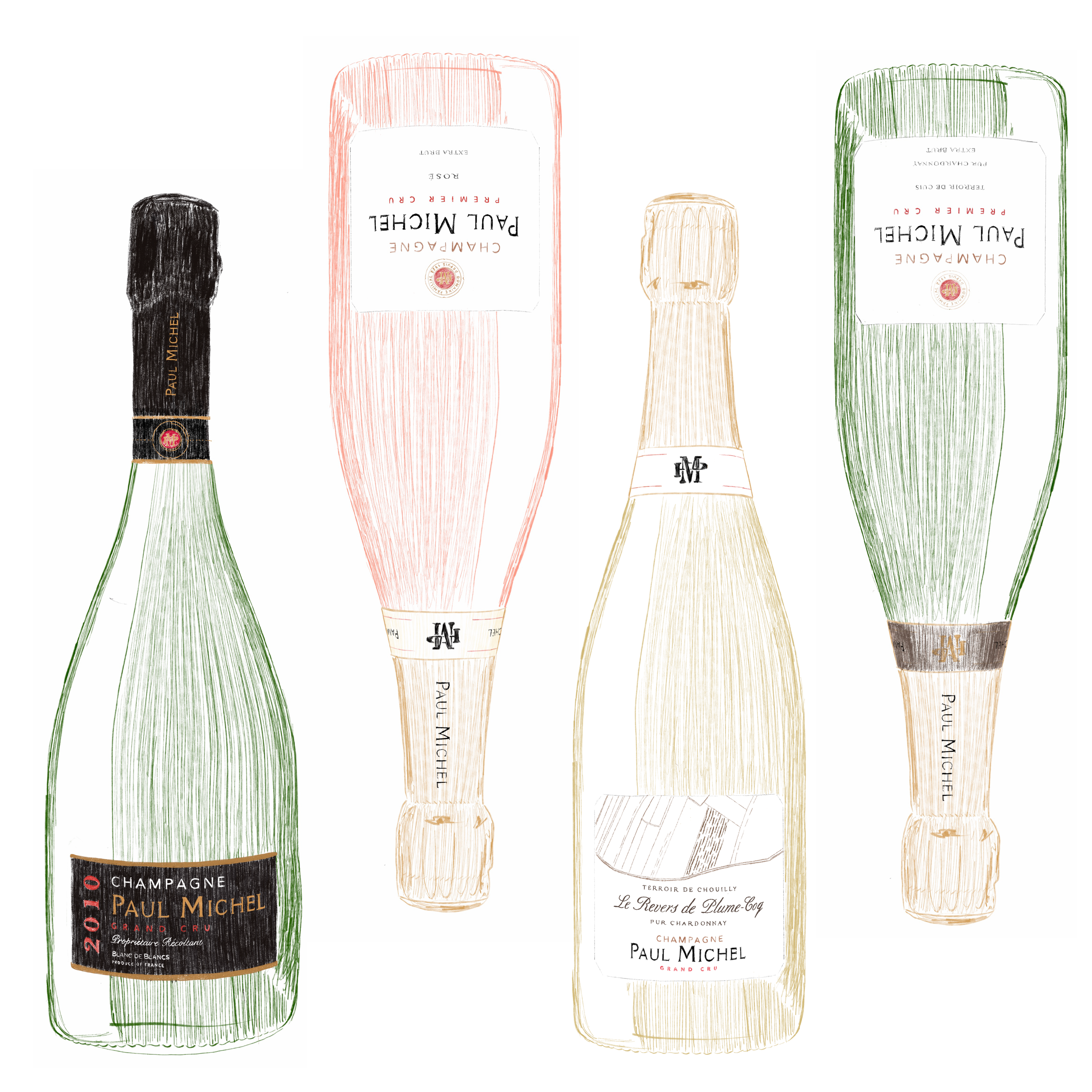 Illustrations pour le Champagne Paul Michel