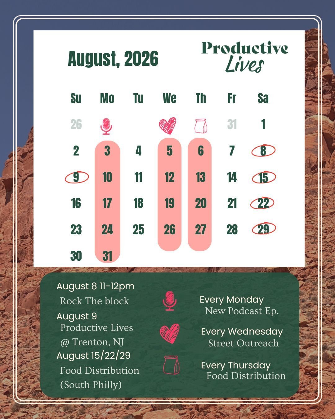 August look ahead!

We have an incredible month packed with ministry, outreach, and community partnership ahead!

A few dates to save:
📍 Aug 8: Rock The Block (11am&ndash;12pm)
📍 Aug 9: Cam preaching &amp; sharing our story @ Westside Baptist (Tren